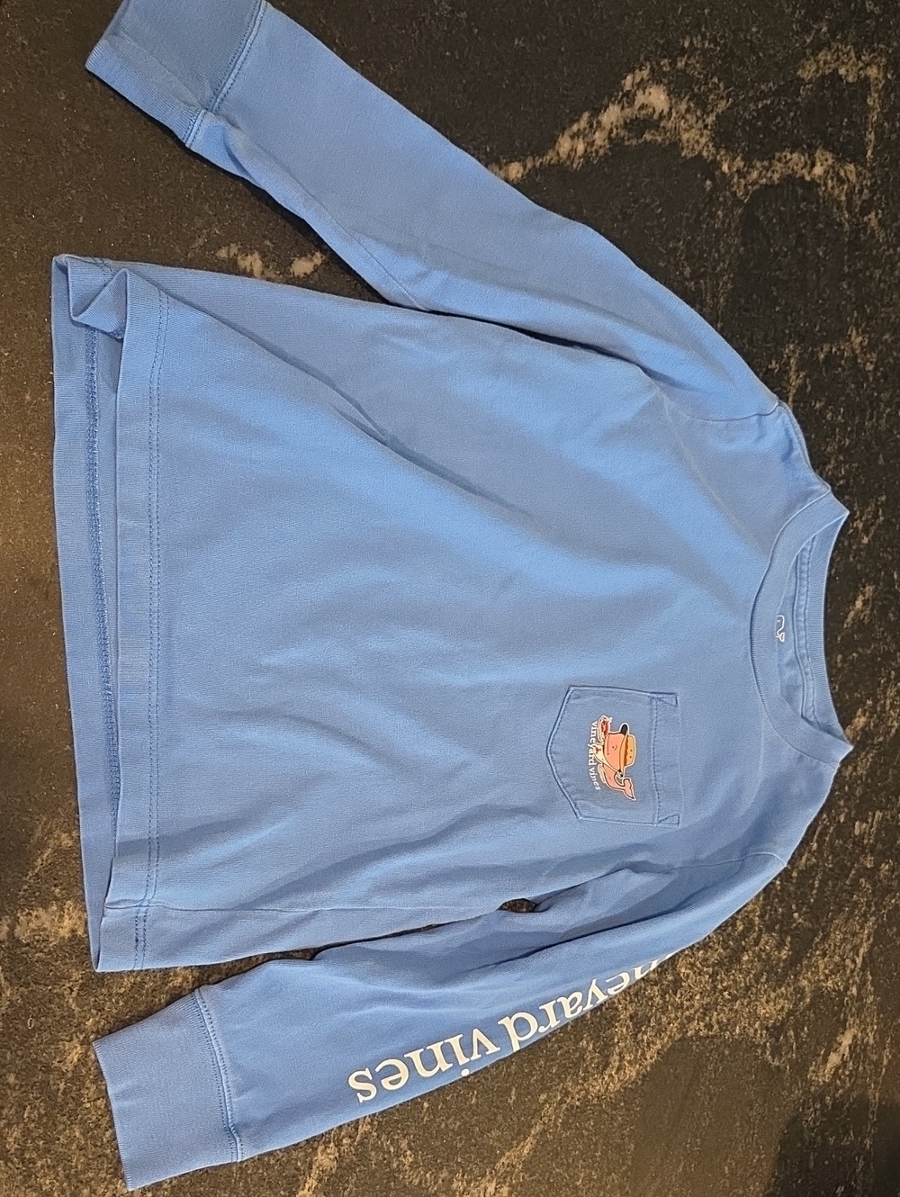 Vineyard Vines Sky Blue Crewneck with Pocket Whale Patch